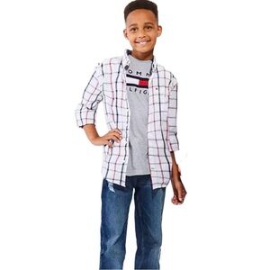 NEW Boy’s Tommy Hilfiger Long Sleeve Plaid Button Down Shirt Top Medium 12/14